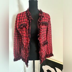 Zara Red Tweed Blazer with Fringe